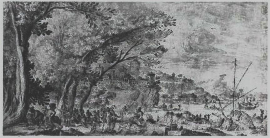 Landscape with harbour and figures