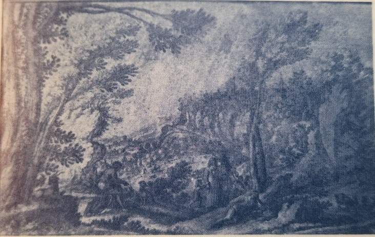 Landscape Castle and figures, Landscape with wanderer resting under a tree