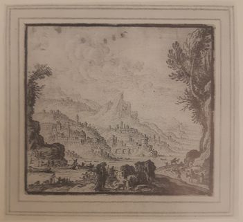 River landscape with conversing couple