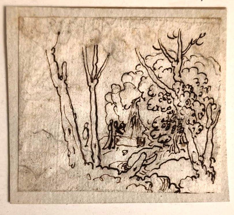 Landscape with figures by a waterfall