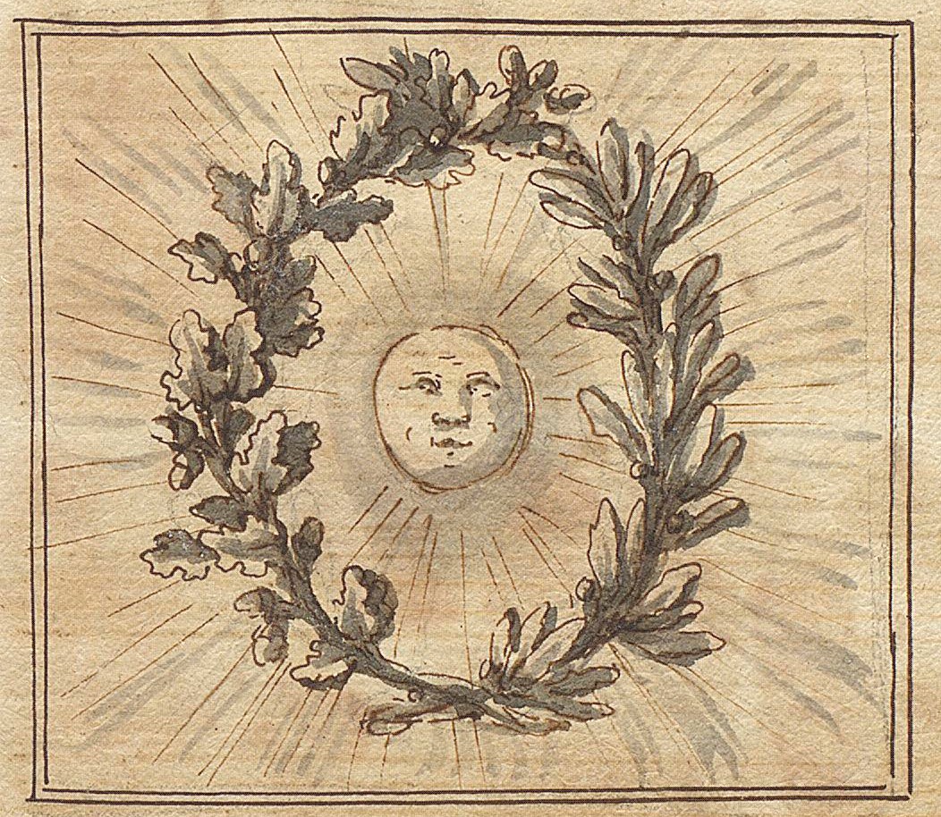 O - wreath and sun